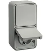 Hager HagerW.1 - Kombination Wechselschalter/Steckdose SCHUKO mit Klappdeckel, Berührungsschutz, IP55, plarweiß