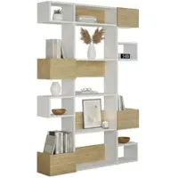 Dmora Bücherregal Dpiron, Büroregal, Mobiler Buchhalter, Bücherbrett, 120x25h171 cm, Weiß und Eiche