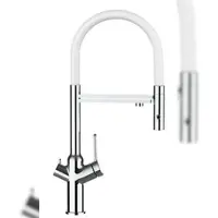 VIZIO 3 Wege Wasserhahn Küchenarmatur BOD mit 360° Schwenkbarem Auslauf Abnehmbare 2 Strahl Handbrause Verchromt Weiß