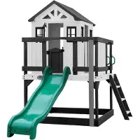 Backyard Discovery Backyard Discover Spielhaus Sweetwater Heights mit grüner Rutsche, Sandkasten & Veranda | Stelzenhaus , grau/weiß aus Holz für Kinder | Spielturm für den Garten