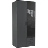 Freiraum Drehtürenschrank >Soest< in GRAPHIT + GLAS SCHWARZ - 90x199x58cm (BxHxT)