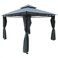 ALEOS . Eleganter Garten - Pavillon 3x3 Meter, Dach 100% WASSERDICHT UV30+, 9m², mit 4 Vorhängen anthrazit Modell: 7075-3x3