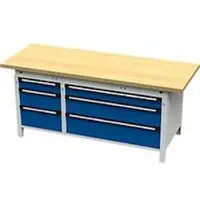 OttoKind Otto Kind Breitfachwerkbank Typ 415, Buche Multiplexplatte, bis 1.400 kg, B 2004 x T 750 x H 850 mm, Stahl, Zentralverschluss, lichtgrau/enzianblau