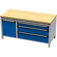 OttoKind Otto Kind Breitfachwerkbank Typ 440, Buche Multiplexplatte, bündig, bis 1400 kg, B 1697 x T 750 x H 850 mm, Stahl, Zentralverschluss, weißaluminium/enzianblau