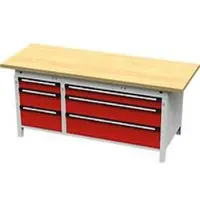OttoKind Otto Kind Breitfachwerkbank Typ 415, Buche Multiplexplatte, bis 1.400 kg, B 2004 x T 750 x H 850 mm, Stahl, Zentralverschluss, lichtgrau/feuerrot