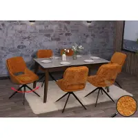 Mendler 6er-Set Esszimmerstuhl MCW-N73, Küchenstuhl, drehbar Auto-Return, Stoff/Textil Chenille (490g/m²) ocker-gelb