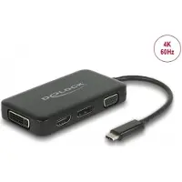 DeLOCK 63929, USB 2.0 Type-C, Schwarz, DVI-I, DisplayPort, HDMI, VGA, China, USB, 1,5 W