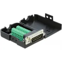 DeLOCK D-Sub15 Stecker zu Terminalblock mit Gehäuse, serial Sub-D15, 16 pin terminal block, Schwarz