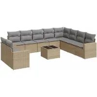 vidaXL 11-tlg. Garten-Sofagarnitur mit Kissen Beige Poly Rattan