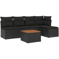 vidaXL 6-tlg. Garten-Sofagarnitur mit Kissen Schwarz Poly Rattan