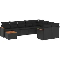 vidaXL 10-tlg. Garten-Sofagarnitur mit Kissen Schwarz Poly Rattan