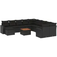 vidaXL 12-tlg. Garten-Sofagarnitur mit Kissen Schwarz Poly Rattan