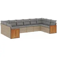 vidaXL 10-tlg. Garten-Sofagarnitur mit Kissen Beige Poly Rattan