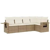 vidaXL 5-tlg. Garten-Sofagarnitur mit Kissen Beige Poly Rattan