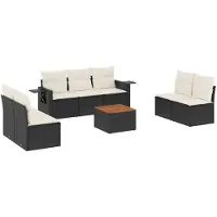 vidaXL 8-tlg. Garten-Sofagarnitur mit Kissen Schwarz Poly Rattan