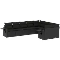 vidaXL 9-tlg. Garten-Sofagarnitur mit Kissen Schwarz Poly Rattan