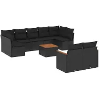 vidaXL 10-tlg. Garten-Sofagarnitur mit Kissen Schwarz Poly Rattan
