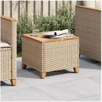 vidaXL Gartentisch Beige 45x45x37 cm Poly Rattan Akazienholz