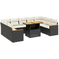 vidaXL 10-tlg. Garten-Sofagarnitur mit Kissen Schwarz Poly Rattan