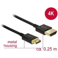 DeLOCK 85118, 0,25 m, HDMI Typ A (Standard), HDMI Type C (Mini), 3840 x 2160 Pixel, 3D, Schwarz