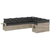 vidaXL 9-tlg. Garten-Sofagarnitur mit Kissen Hellgrau Poly Rattan
