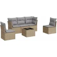 vidaXL 6-tlg. Garten-Sofagarnitur mit Kissen Beige Poly Rattan