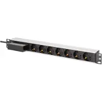 Digitus Aluminium Steckdosenleiste, 7-fach mit Leitungsschutzschalter, 1U, Horizontal/Vertikal, ABS Synthetik, Aluminium, Schwarz, Silber, Schwarz, 7 AC-Ausgänge