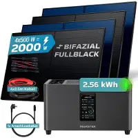 SUNNIVA 2000W Balkonkraftwerk mit 2,24 kWh Speicher MARSTEK Jupiter C + Plus, 4x500W BIFAZIAL FULLBLACK komplett Steckdose, Solaranlage Solarspeicher