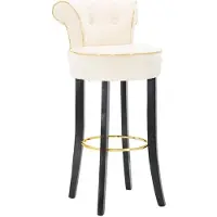 Mauro Ferretti Luxy Barhocker aus cremefarbenem Samtimitat – 46 x 48 x 96 cm – Komfortable Rückenlehne und goldfarbene Metallfußstütze – Elegantes Design