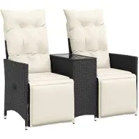 vidaXL Gartensofa 2-Sitzer Verstellbar mit Tisch Schwarz Poly Rattan