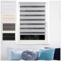 Ondeco Fensterrollo Doppelrollo Klemmfix ohne Bohren mit Seitenzug Farbe: Grau, Größe: 60x160 cm
