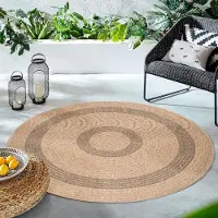 HomebyHome Runder Outdoor Teppich Wetterfest Küchen Teppich Wasserfest Flachgewebe Sisal Optik Vintage für Balkon Terrasse Wohnzimmer 80 cm Rund