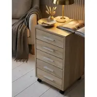 KADIMA DESIGN Rollcontainer Holz 5 Schubladen Schmal Mit Rollen, Sonoma 33x38x63 cm