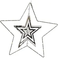 MARELIDA LED Stern - 3D Dekohänger - Metallstern - 30 warmweiße LED - D: 30cm - Timer - silber