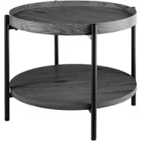 CLP Couchtisch Corbitan rund aus Holz 2 Ebenen Metallgestell schwarz | grau Farbe grau Größe Ø 50 cm