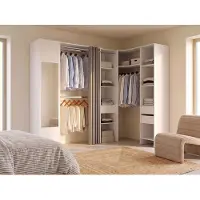 Vente-unique Eckkleiderschrank mit Vorhang & 1 Tür - Mit Spiegel - B 231 cm - Weiß & Grau - BERTRAND