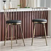 OKWISH Barhocker aus Metall und Kunstleder in Schwarz/Braun mit gepolstertem Sitz und Fußstütze