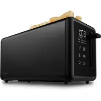 Medion Toaster 4 Scheiben mit Brötchenaufsatz (7 Bräunungsstufen, 5 Automatikprogramme, 1.450 Watt, 2 lange Toastschlitze, Auftauen, Aufwärmen, Krümelschublade, Edelstahl Matt, MD 12103) schwarz