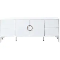 OKWISH Sideboard aus MDF in Weiß, hochglänzend, 150x38x59,5 cm, 4 Schubladen, 2 Türen, grifflos