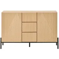 OKWISH Sideboard MDF Natur 115,5x40x76 cm mit 2 Türen, zentraler Schublade, geometrischer Front und Eisenbeinen