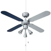 ETC LED Deckenventilator Zugschalter Ventilator Vor-Rücklauf Lüfter wendbare Flügel, Spots beweglich, silbergrau/marineblau, 3x LED 4,5W 400Lm warmweiß, D 102 cm