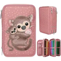 TOPModel Buntstift "3-Fach Federtasche mit Affen-Applikation JUICY inkl. Stifte TOPModel 7,5 x 13 x 20 cm altrosa", Kinder, rosa (altrosa), Kunststoff, Stifte Buntstift
