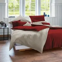 Cotonea Wendebettwäsche Bio Tandem Biber-Satin 155x220 cm + 80x80 cm | sand-dunkelrot - beige;rot