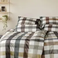 Elegante Interlock Jersey Bettwäsche Kuschel Karo multi natur 155x200 cm + 80x80 cm - braun;beige
