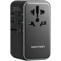 Vention 100W GaN Universal-Reiseadapter mit Ladegerät (1x USB-A, 3x USB-C), Schwarz