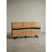 KADIMA DESIGN Sideboard 148 x 85 x 43 cm Massiv-Holz Akazie Natur Baumkante Anrichte, Landhaus-Stil Highboard mit 3 Türen, Flur Schrank Kommode