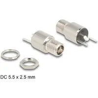 DeLOCK Steckverbinder DC 5,5 x 2,5 mm Buchse zum Einbau Lötversion - rund 20 V / 9 A, Gerade, 20 V, 9 A, Silber, 12 mm, 2,5 mm