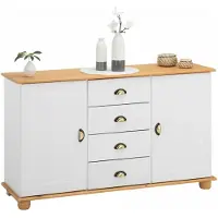 Idimex Sideboard COLMAR, Flur Kommode Sideboard im Landhausstil mit 4 Schubkasten und 2 Türen, Kiefer massiv, weiß/braun lackiert