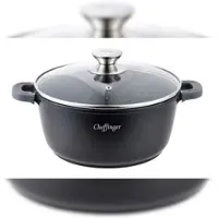 Cheffinger Kochtopf Aluguss Glasdeckel Ø40cm Induktion Marmorbeschichtung Suppentopf Pfanne schwarz