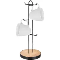 Orion Becherbaum Tassenständer Becherhalter für 6 Becher schwarz aus Metall mit Holzsockel 15,5x40 cm
